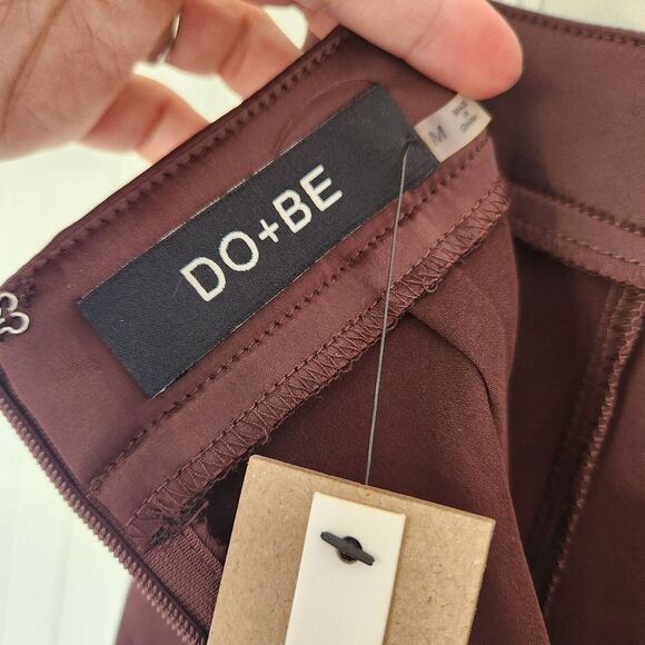 NEW DO+BE Chocolate Brown Satin Contemporary High Waist Split Hem Pants Medium - Picture 6 of 7